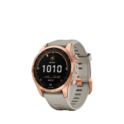 Garmin fenix 7S Solar - Or rose avec bracelet sable clair (010-02539-10)