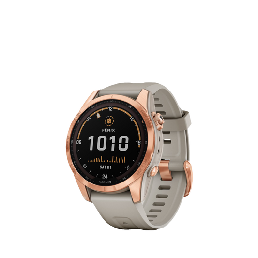 Garmin fenix 7S Solar - Or rose avec bracelet sable clair (010-02539-10)