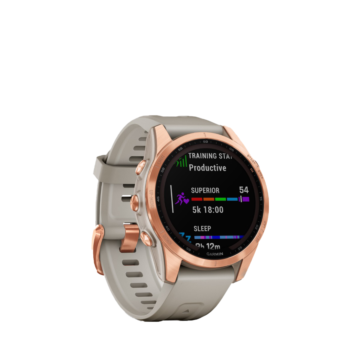 Garmin fenix 7S Solar - Or rose avec bracelet sable clair (010-02539-10)