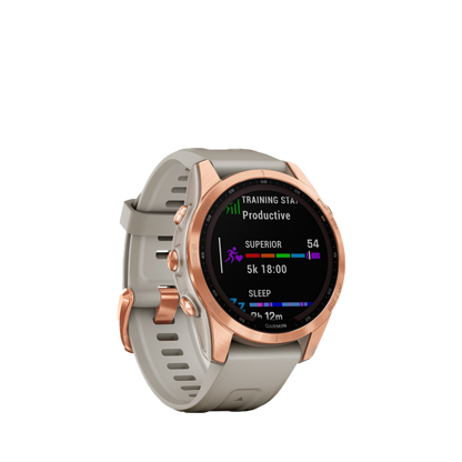 Garmin fenix 7S Solar - Or rose avec bracelet sable clair (010-02539-10)