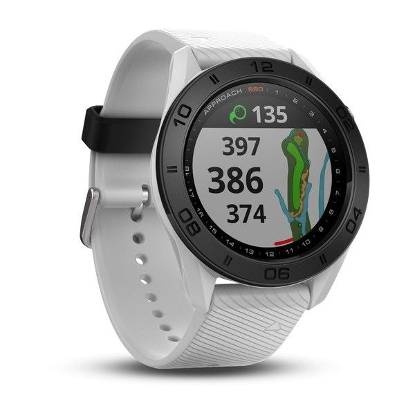 Garmin Approach S60, Blanc, Montre GPS connectée de golf et télémètre (010-01702-01)