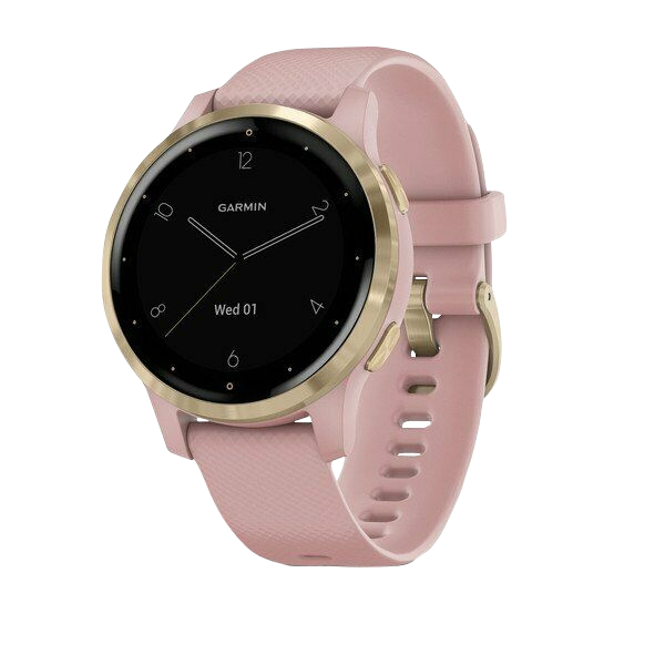 Garmin Vivoactive 4S, bracelet en silicone or clair avec rose poudré, montre connectée GPS (reconditionnée certifiée Garmin)