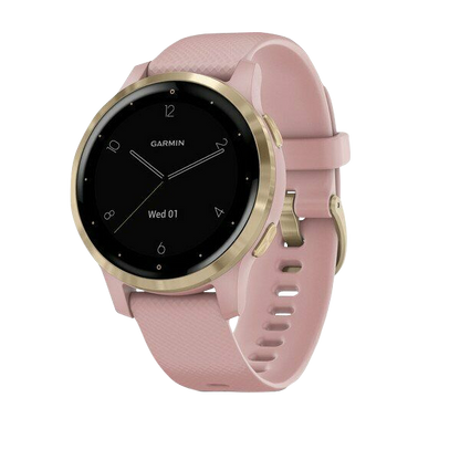 Garmin Vivoactive 4S, bracelet en silicone or clair avec rose poudré, montre connectée GPS (reconditionnée certifiée Garmin)