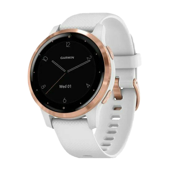 Garmin Vivoactive 4S, lunette dorée avec bracelet en silicone blanc, montre connectée GPS (reconditionnée certifiée Garmin)