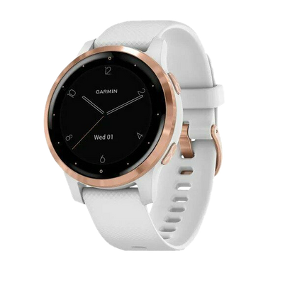 Garmin Vivoactive 4S, lunette dorée avec bracelet en silicone blanc, montre connectée GPS (reconditionnée certifiée Garmin)