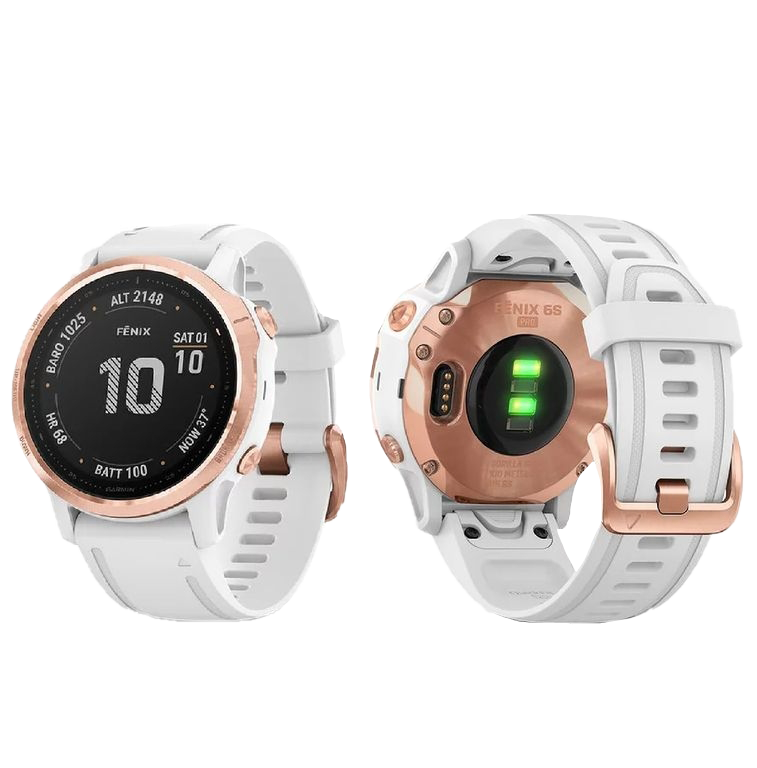 Reloj inteligente Garmin Fenix 6S Pro con bisel en oro rosa y correa blanca y GPS (reacondicionado certificado por Garmin)