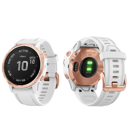 Reloj inteligente Garmin Fenix 6S Pro con bisel en oro rosa y correa blanca y GPS (reacondicionado certificado por Garmin)