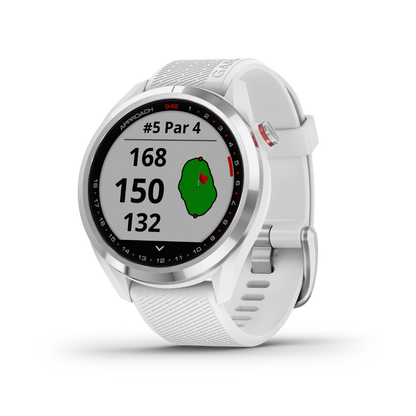 Garmin Approach S42, plateado con correa blanca, reloj inteligente con GPS para golf y telémetro (010-02572-11)