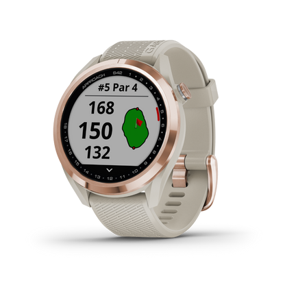 Garmin Approach S42, Rose Gold w/ Light Sand Band, Golf GPS Smartwatch & Rangefinder (010-02572-12)