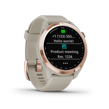 Garmin Approach S42, Rose Gold w/ Light Sand Band, Golf GPS Smartwatch & Rangefinder (010-02572-12)