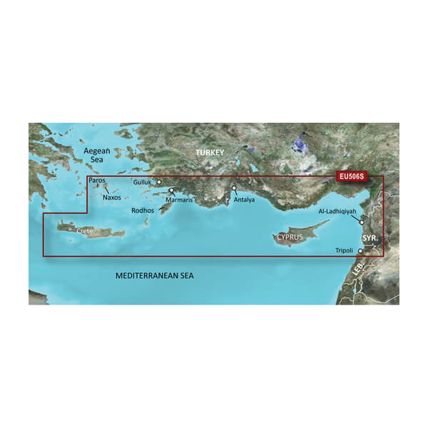 Garmin Eastern Mediterranean, Crete to Cyprus Charts BlueChart g3 Vision | VEU506S | microSD/SD