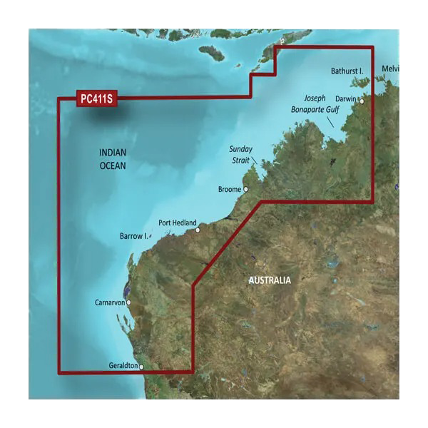 Cartes côtières Garmin Australia, Geraldton à Darwin BlueChart g3 Vision | VPC411S | microSD/SD (010-C0869-00)