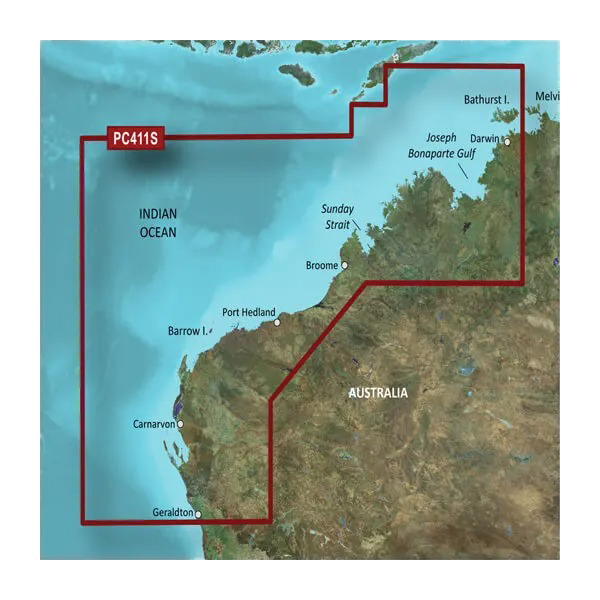 Cartes côtières Garmin Australie, Geraldton à Darwin BlueChart g3 | HXPC411S | microSD/SD (010-C0869-20)