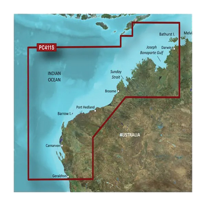 Cartes côtières Garmin Australie, Geraldton à Darwin BlueChart g3 | HXPC411S | microSD/SD (010-C0869-20)