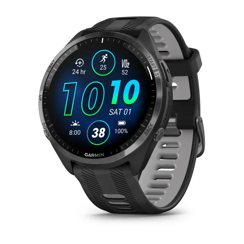 Garmin Forerunner 965, Carbon Gray DLC Titanium Bezel with Black Case and Black/Powder Gray Silicone Band (010-02809-00)