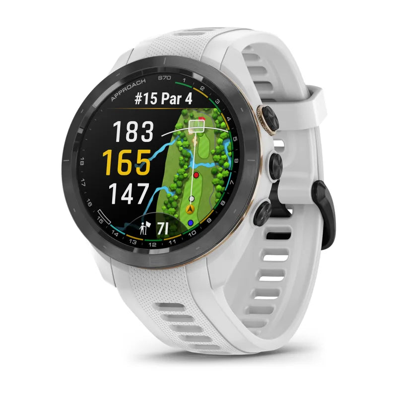 Garmin Approach S70, 42 mm Black/Peach Ceramic Bezel with White Silicone Band (010-02746-00)