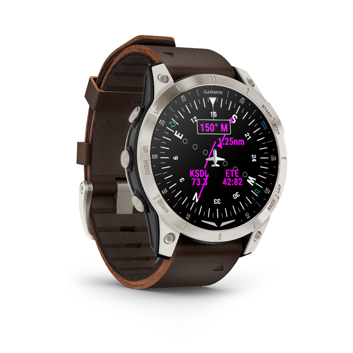 Garmin D2 Mach 1, reloj inteligente con GPS para pilotos con correa de cuero marrón Oxford (010-02582-54)