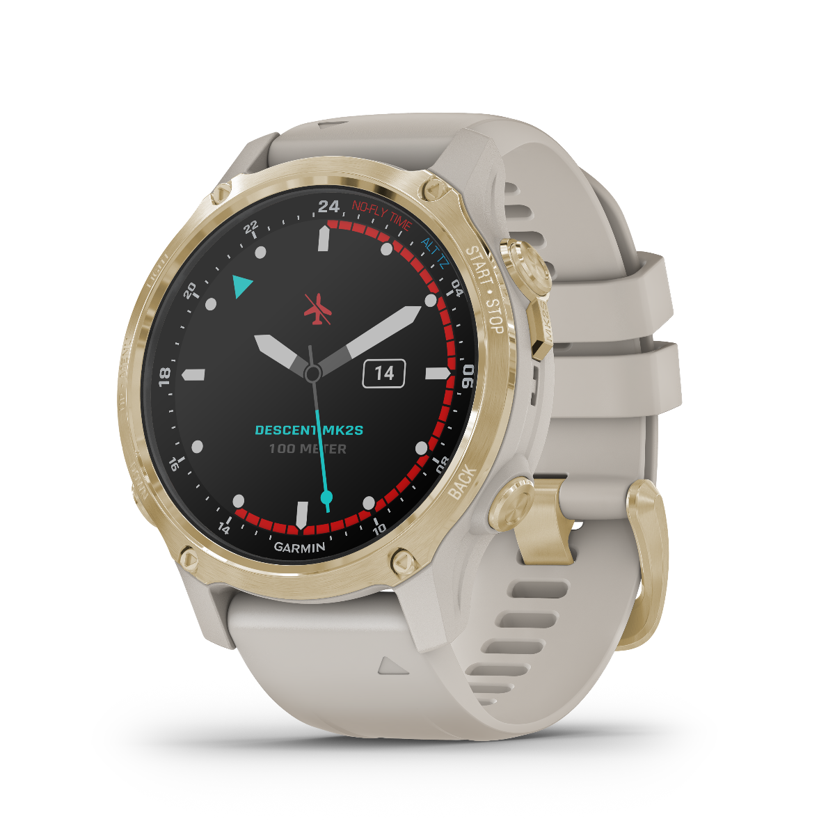 Garmin Descent Mk2S, Light Gold with Light Sand Silicone Band