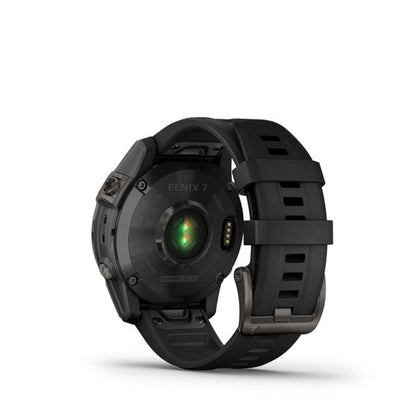 Garmin Fēnix 7 Sapphire Solar Sapph Solar, gris carbone DLC titane avec bracelet noir (remis à neuf certifié Garmin)