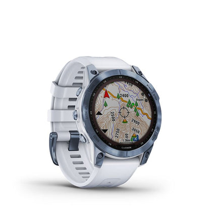 Garmin Fēnix 7 Sapphire Solar Sapph Solar Mineral Blue DLC Titanium con correa de piedra blanca (reacondicionado certificado por Garmin)