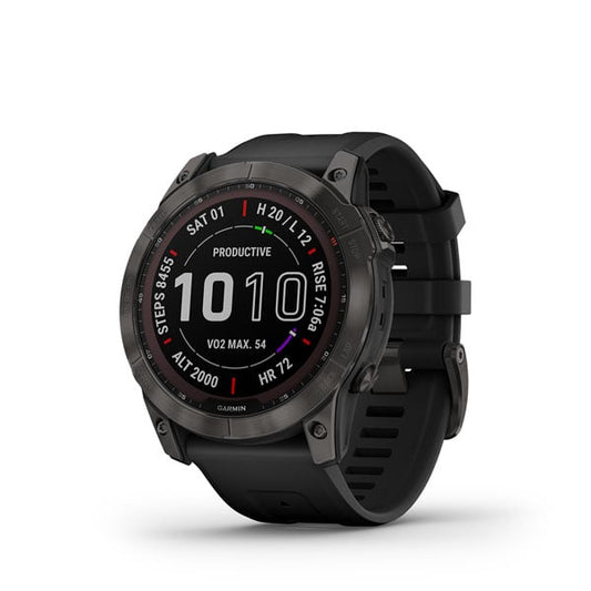 Garmin Fēnix 7X Sapphire Solar Sapphire Solar - Carbon Gray DLC Titanium avec bracelet noir (reconditionné certifié Garmin)