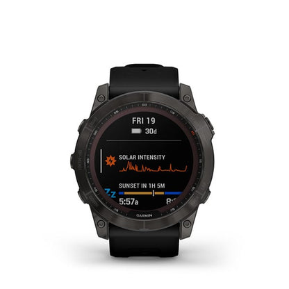 Garmin Fēnix 7X Sapphire Solar Sapphire Solar - Carbon Gray DLC Titanium avec bracelet noir (reconditionné certifié Garmin)