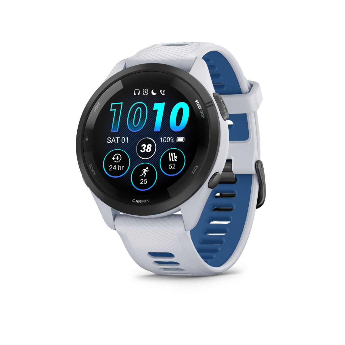 Garmin Forerunner 265 - Black Bezel with Whitestone Case and Whitestone/Tidal Blue Silicone Band