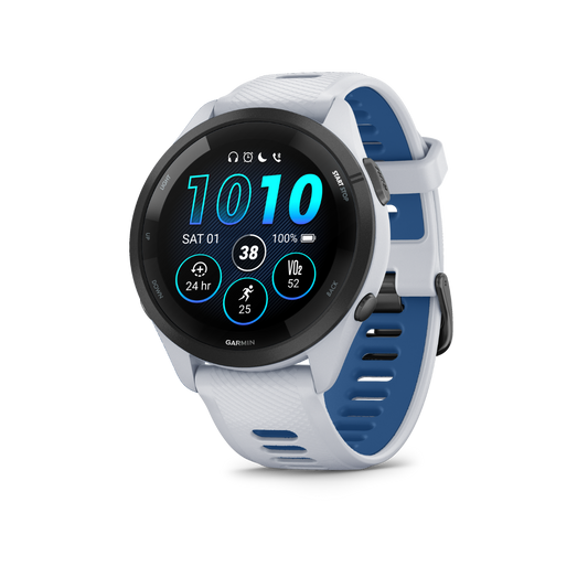 Garmin Forerunner 265 - Black Bezel with Whitestone Case and Whitestone/Tidal Blue Silicone Band