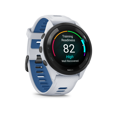 Garmin Forerunner 265 - Black Bezel with Whitestone Case and Whitestone/Tidal Blue Silicone Band