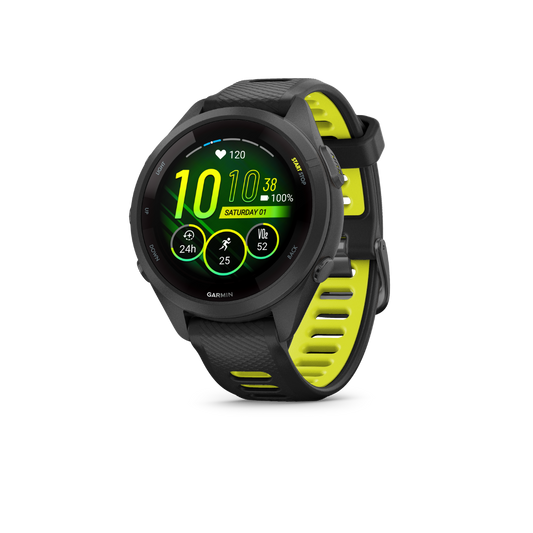 Garmin Forerunner 265S - Black Bezel and Case with Black/Amp Yellow Silicone Band