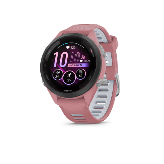 Garmin Forerunner 265S - Black Bezel with Light Pink Case and Light Pink/Whitestone Silicone Band