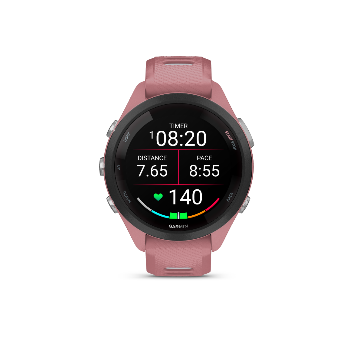 Garmin Forerunner 265S - Black Bezel with Light Pink Case and Light Pink/Whitestone Silicone Band