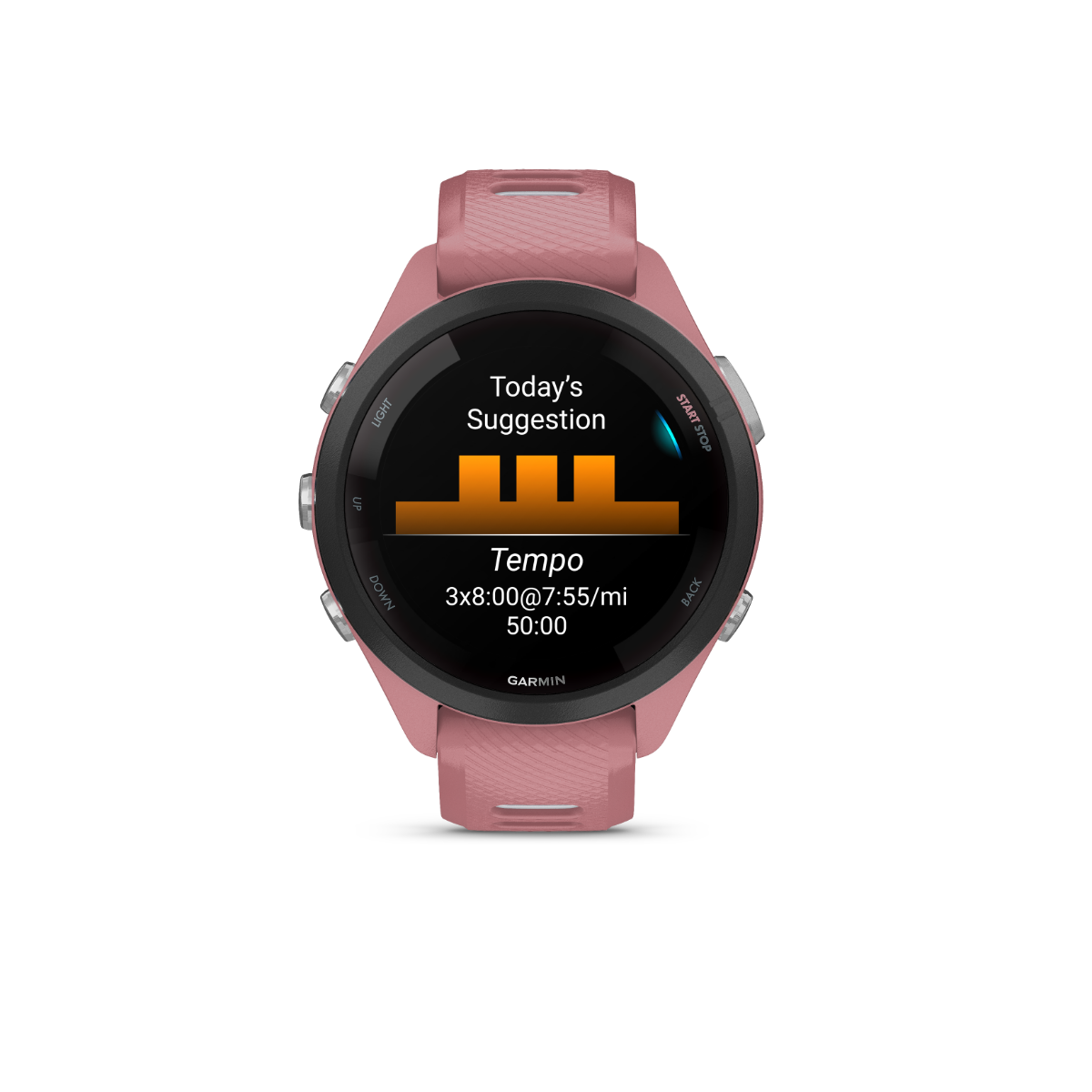 Garmin Forerunner 265S - Black Bezel with Light Pink Case and Light Pink/Whitestone Silicone Band