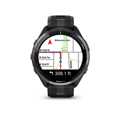 Garmin Forerunner 965, Carbon Gray DLC Titanium Bezel with Black Case and Black/Powder Gray Silicone Band