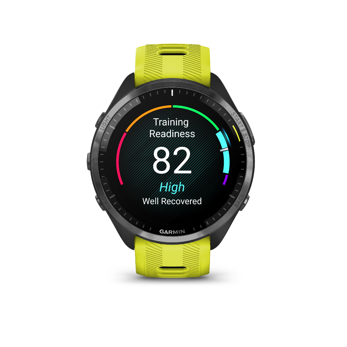 Garmin Forerunner 965 Carbon Gray DLC Titanium Bezel with Black Case and Amp Yellow/Black Silicone Band