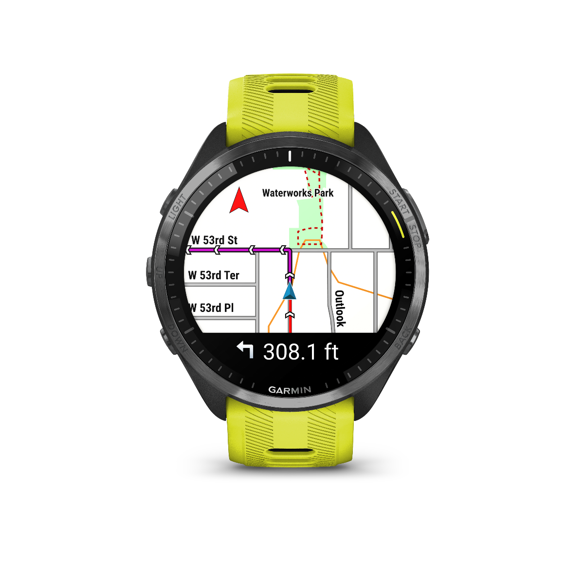 Garmin Forerunner 965 Carbon Gray DLC Titanium Bezel with Black Case and Amp Yellow/Black Silicone Band