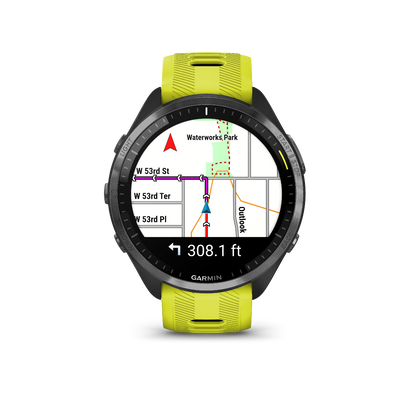 Garmin Forerunner 965 Carbon Gray DLC Titanium Bezel with Black Case and Amp Yellow/Black Silicone Band