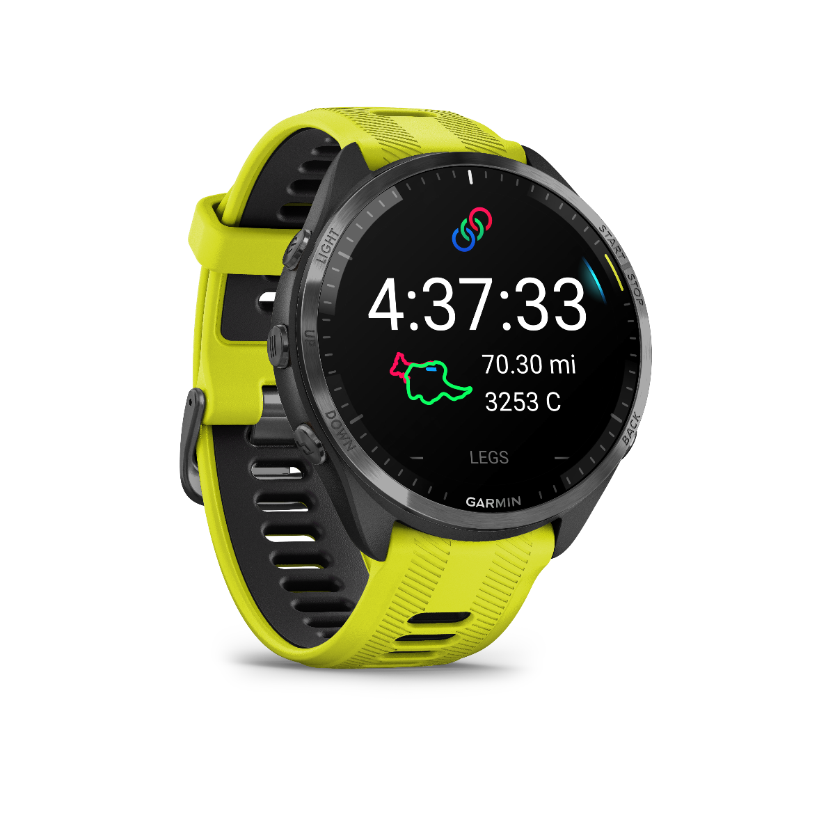 Garmin Forerunner 965 Carbon Gray DLC Titanium Bezel with Black Case and Amp Yellow/Black Silicone Band