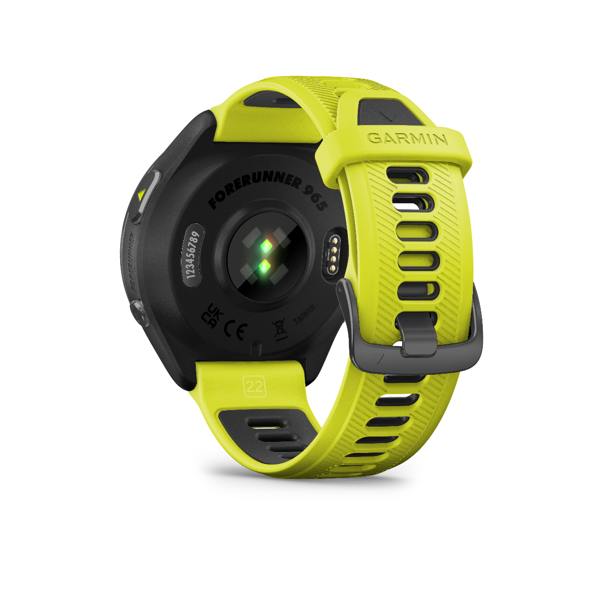 Garmin Forerunner 965 Carbon Gray DLC Titanium Bezel with Black Case and Amp Yellow/Black Silicone Band