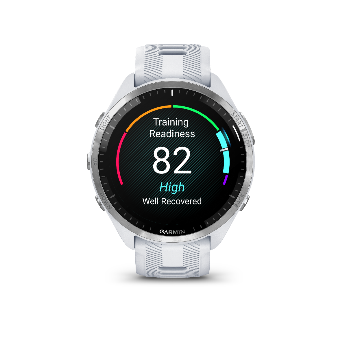 Garmin Forerunner 965 Titanium Bezel with Whitestone Case and Whitestone/Powder Gray Silicone Band