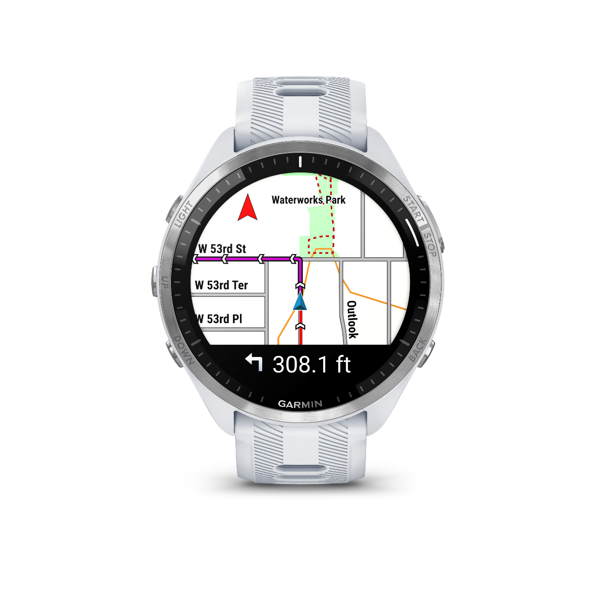 Garmin Forerunner 965 Titanium Bezel with Whitestone Case and Whitestone/Powder Gray Silicone Band