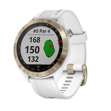 Garmin Approach S40, Gold w/ White Band, Golf GPS Smartwatch & Rangefinder (010-02140-02)