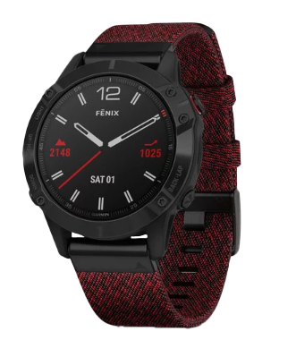 Garmin Fenix ​​6 - Correa de nailon color rojo jaspeado y correa de color negro zafiro DLC (010-02158-16)