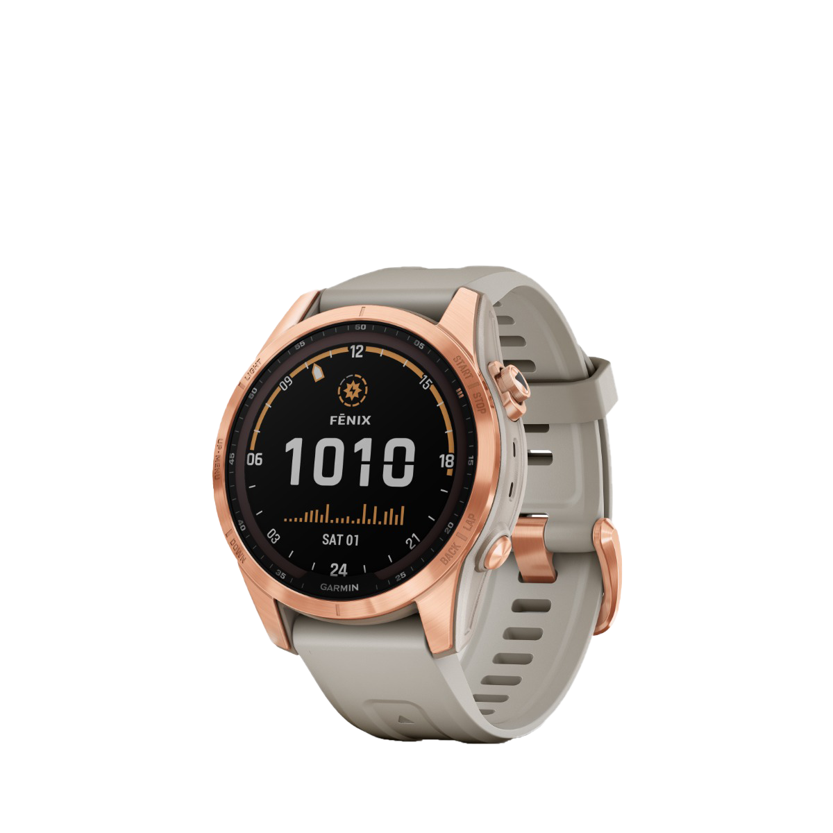 Garmin fenix 7S Solar - Or rose avec bracelet sable clair (010-02539-10)