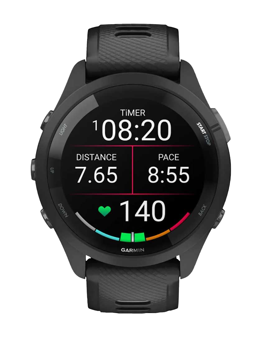 Garmin Forerunner 265 - Black Bezel and Case with Black/Powder Gray Silicone Band