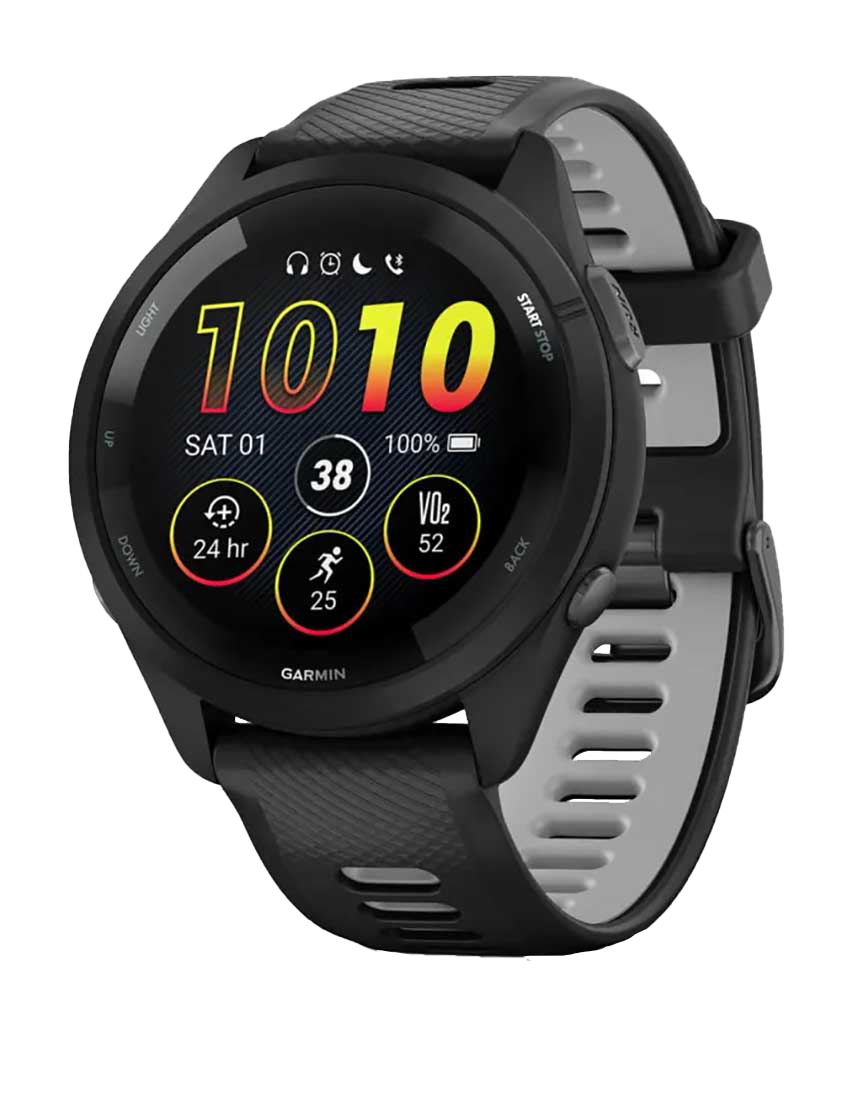 Garmin Forerunner 265 - Black Bezel and Case with Black/Powder Gray Silicone Band