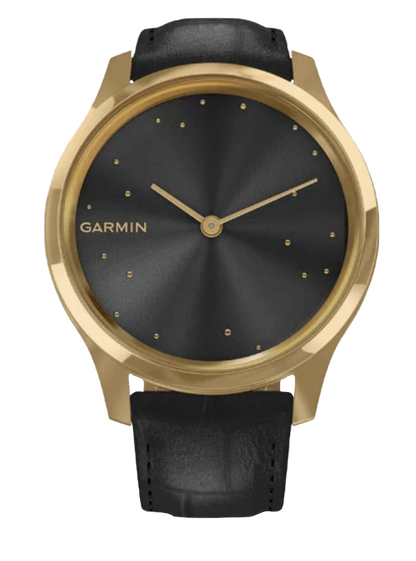 Garmin Vívomove Luxe - 24K Gold PVD Stainless Steel Case with Black Embossed Italian Leather Band