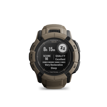 Garmin Instinct 2X Solar Tactical Edition, Coyote Tan, montre intelligente GPS robuste avec GNSS multibande, lampe de poche intégrée, surveillance de la santé 24h/24 et 7j/7 et autonomie illimitée de la batterie solaire (010-02805-12)