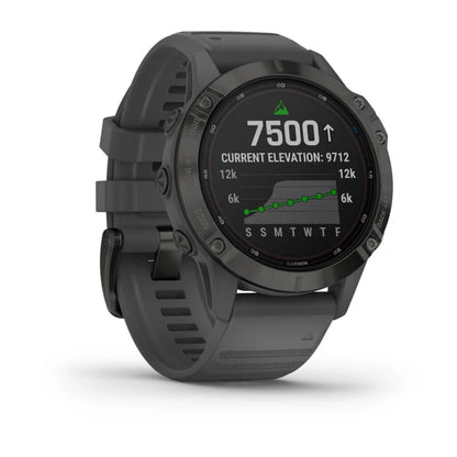 Garmin Fēnix 6, Pro Solar Edition, color negro y correa gris pizarra (reacondicionado certificado por Garmin) 