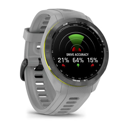 Garmin Approach S70, bisel de cerámica negro/amarillo intenso de 42 mm con correa de silicona gris polvoriento (010-02746-01)